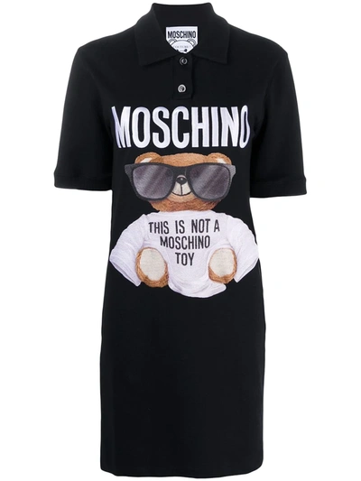 Moschino Graphic Logo Print Polo Dress In Black