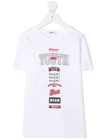 Msgm Kids' Mix Logo Print T-shirt In White
