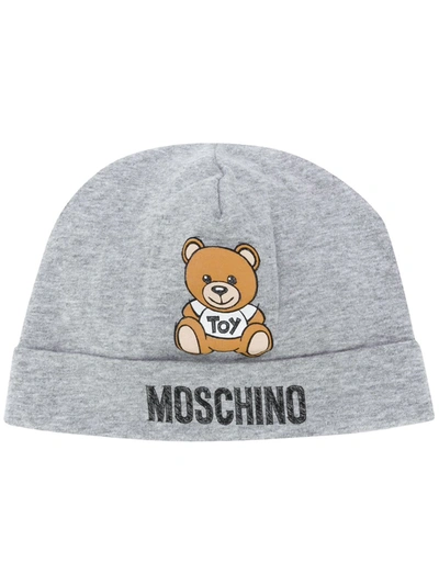Moschino Babies' Teddy Logo-print Beanie In Grey