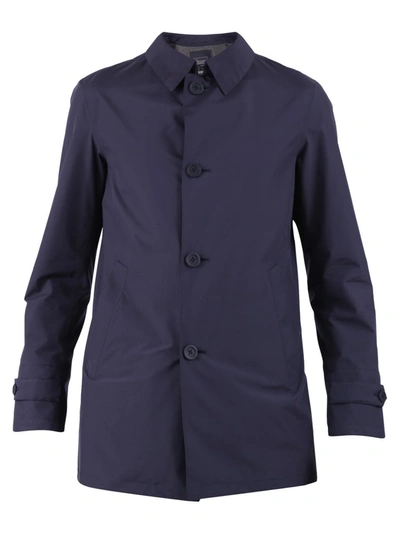 Herno Plain Buttoned Raincoat In Blue