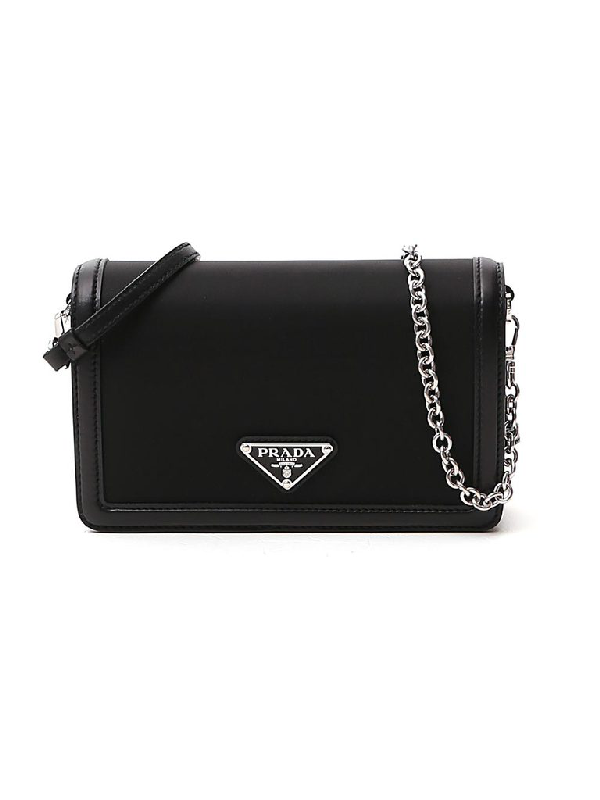 Prada Logo Plaque Fold Over Shoulder Bag In Black ModeSens