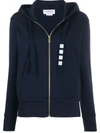 Thom Browne Bar Stripe Drawstring Zip Cotton Hoodie In Blue