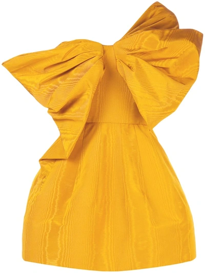 Oscar De La Renta Women's Bow-embellished Moiré Mini Dress In Yellow