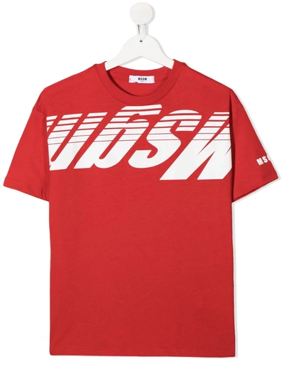 Msgm Kids' Logo Print T-shirt In Red