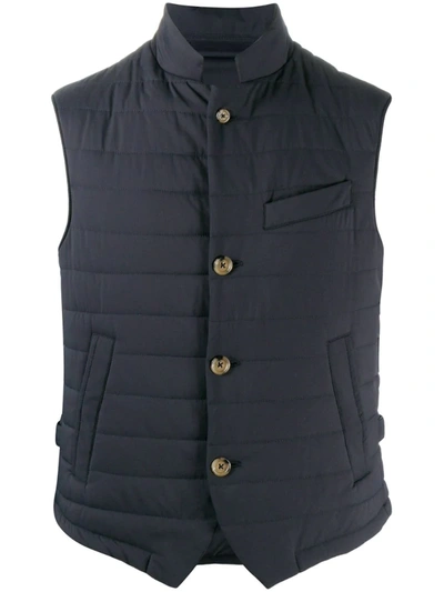 Eleventy Quilted Sleeveless Gilet In Blue