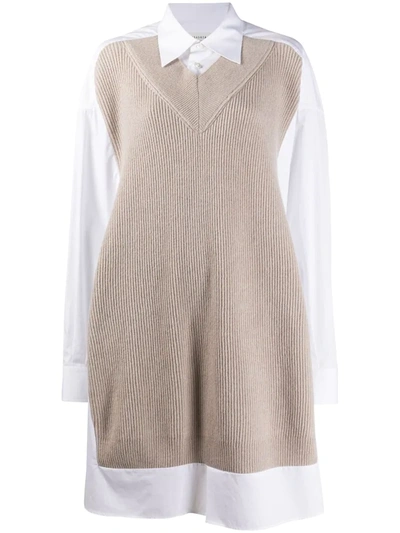 Maison Margiela Ribbed Wool And Cotton-poplin Shirt Dress In Beige