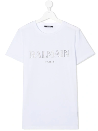 Balmain Teen Logo-print Crew Neck T-shirt In White