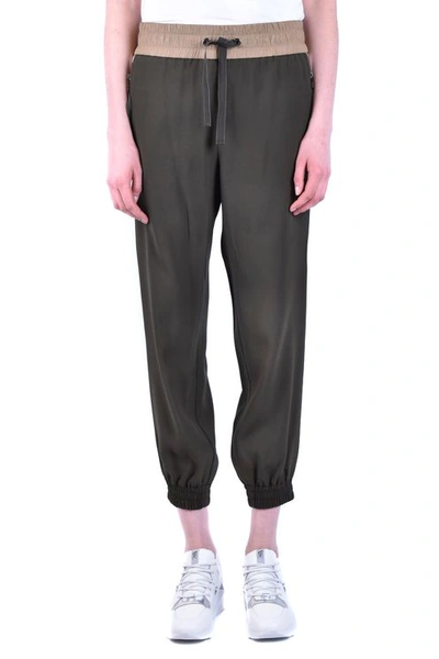 Moncler Side Bands Crepe Pants In Green