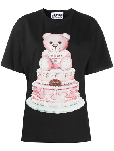 Moschino Cake Teddy Bear Maxi Print T-shirt In Black In White