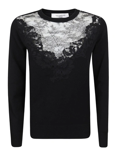 Valentino Lace Embroidered Insert Pullover In Black