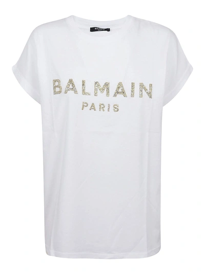 Balmain Embellished Logo T-shirt In White