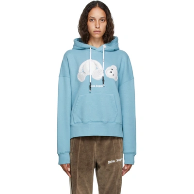 Palm Angels Kill The Bear Cotton Hoodie In Aquamarine