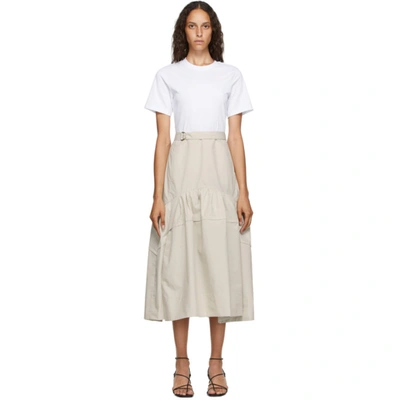 3.1 Phillip Lim / フィリップ リム 3.1 Phillip Lim White And Beige Belted Shirred T-shirt Dress In St252 Stone