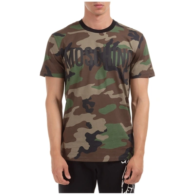 Moschino Men's Short Sleeve T-shirt Crew Neckline Jumper Logo In Military