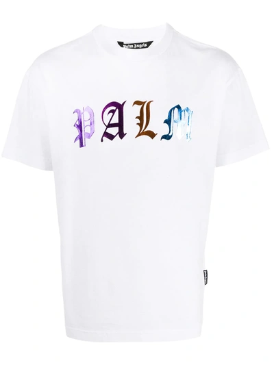 Palm Angels Gothic Logo Print Cotton Jersey T-shirt In White
