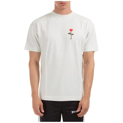 Palm Angels Men's Short Sleeve T-shirt Crew Neckline Jumper Small Rose In White