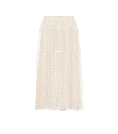Chloé Broderie Anglaise Silk-crepon Midi Skirt In Iconic Milk