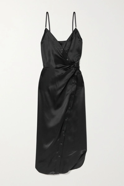 Alexander Wang T Wrap-effect Knotted Silk-charmeuse Midi Dress In Black