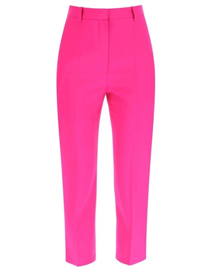 Alexander Mcqueen High-waisted Tapered Wool Trousers In Pink