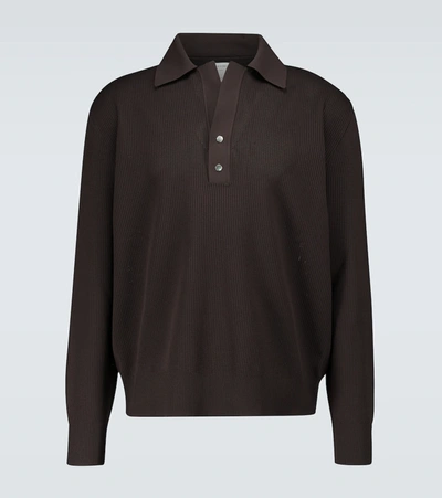 Bottega Veneta Knitted Long-sleeved Polo Shirt In Brown