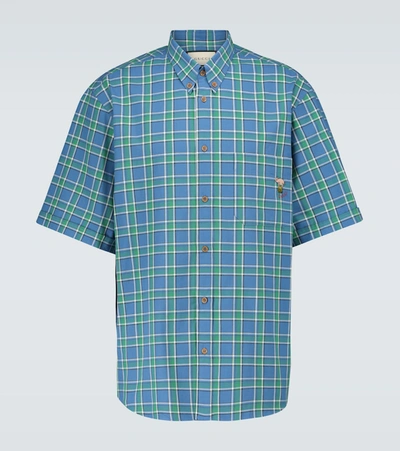 Gucci Short-sleeved Checked Shirt In Blue