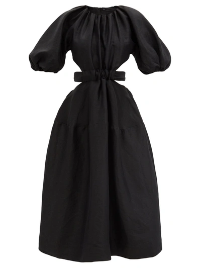 Aje Mimosa Cutout-waist Linen-blend Poplin Midi Dress In Black