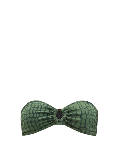 Solid & Striped + Issimo The Tati Croc-jacquard Bandeau Bikini Top In Green