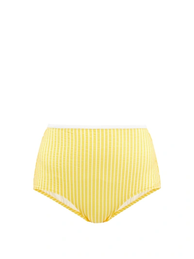 Solid & Striped The Brigitte High-rise Seersucker Bikini Briefs In Yellow Seersucker