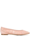 Chloé Lauren Logo-lace And Leather Ballerina Flats In Pink Tea