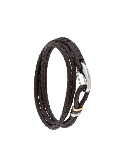 Paul Smith Beaded Braided-leather Wrap Bracelet In Brown