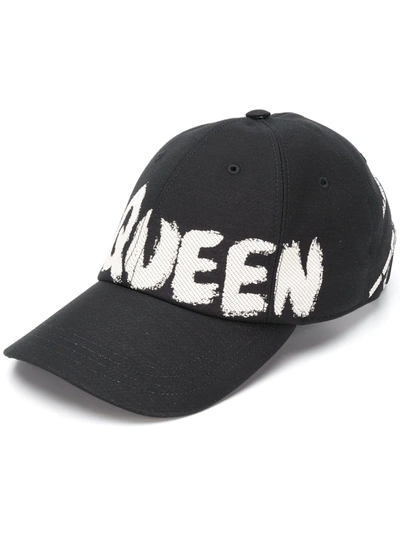 Alexander Mcqueen Cotton Hat With Graffiti Logo Print In Black