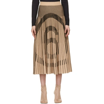 Mm6 Maison Margiela Ribbed Intarsia Cotton-blend Midi Skirt In Beige