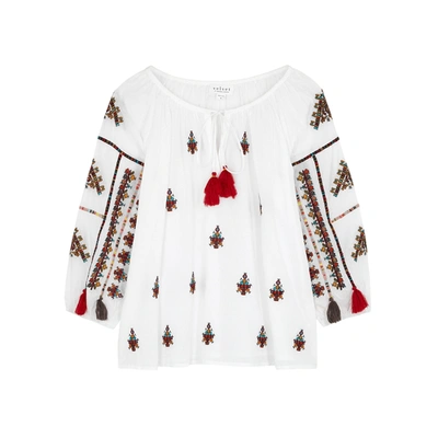 Velvet By Graham & Spencer Nyssa White Embroidered Cotton Blouse In Off White