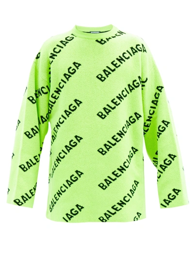 Balenciaga Logo-jacquard Wool-blend Sweater In Green