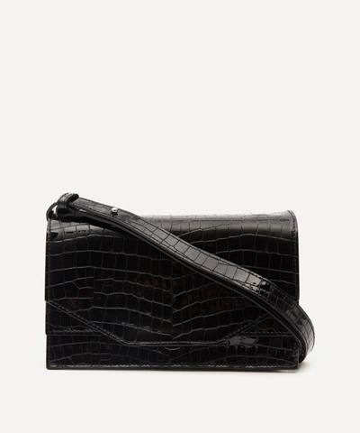 Ganni Croc Leather Cross-body Bag In Black