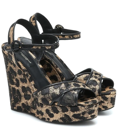 Dolce & Gabbana 90mm Leopard-print Wedge Platform Sandals In Beige,black