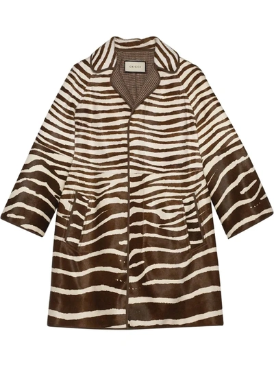 Gucci Zebra Print Calf Hair Coat In Brown