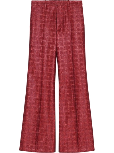Gucci Check Cotton Lamé Flare Trousers In Pink