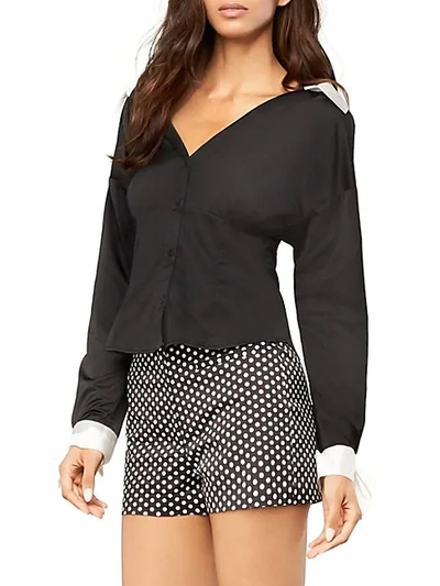 Milly Open-neck Two-tone Shirt In Black White
