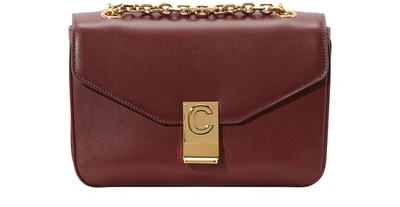 Celine C Medium Model Bag In Shiny Calfskin In Light Burgundy