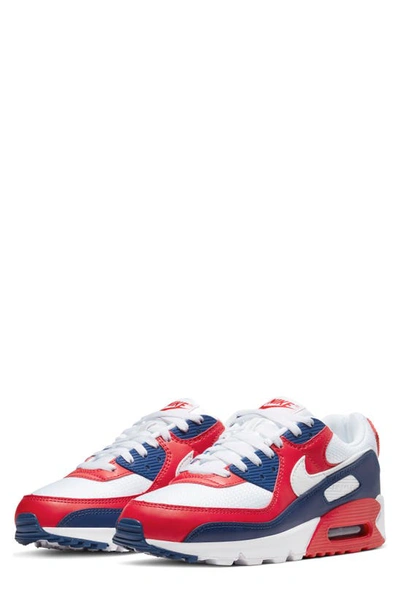 Nike Men's Air Max 90 Usa Casual Sneakers From Finish Line In White/ Obsidian/ Red