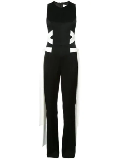 Galvan Laced-up Satin Crepe Jumpsuit In Black/white