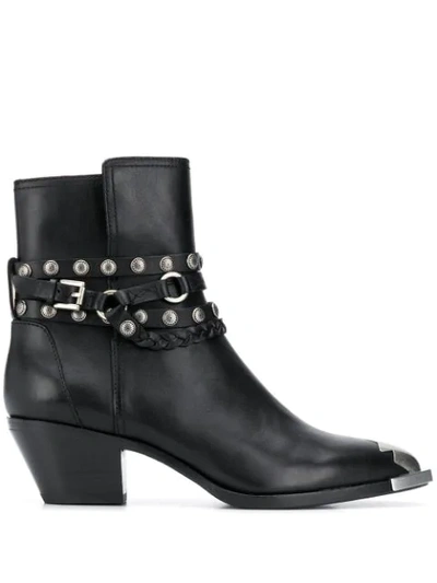 Ash Folk 01 Texan Ankle Boots In Black Leather