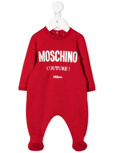 Moschino Babies' Red Pajamas With Frontal Logo Press In Rosso