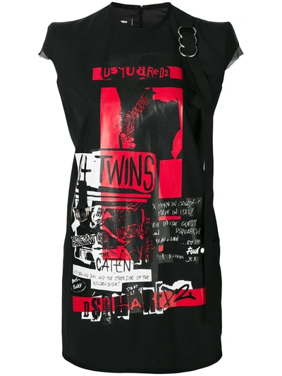 Dsquared2 Printed Shift Dress In Black