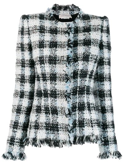Alexander Mcqueen Single-breasted Checked Tweed Jacket In 4033 - Pale Blue