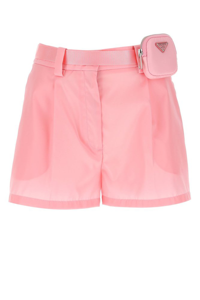 Prada Belted Pouch Shorts In Pink