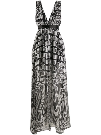 John Richmond Logo Print Maxi Dress In Black