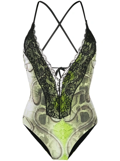 John Richmond Booker Snakeskin-print One-piece In Green