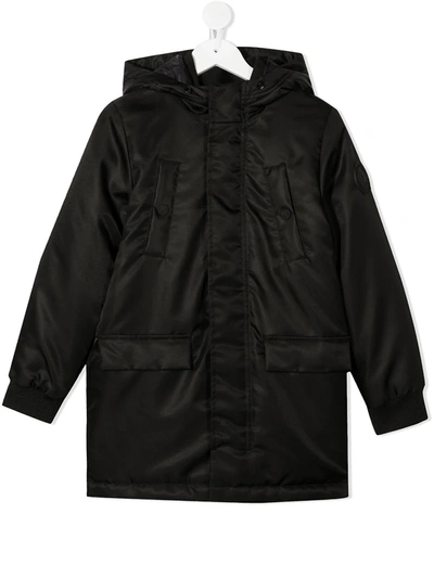 Karl Lagerfeld Kids' Hooded Single-breasted Raincoat In Black